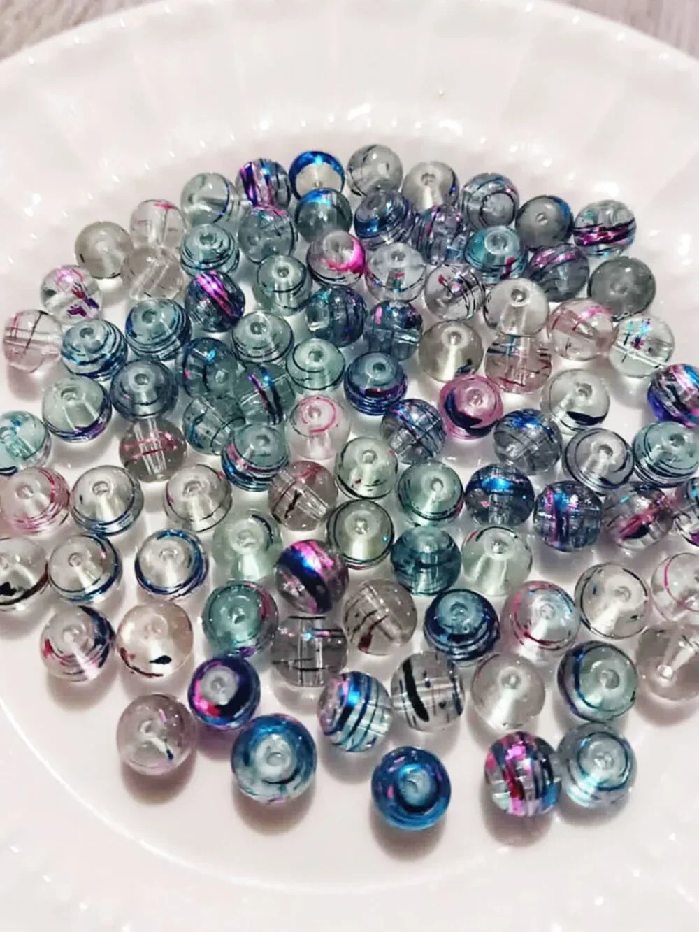 Bulk Lot of 8mm Pink Sunrise Abstract Glass Beads